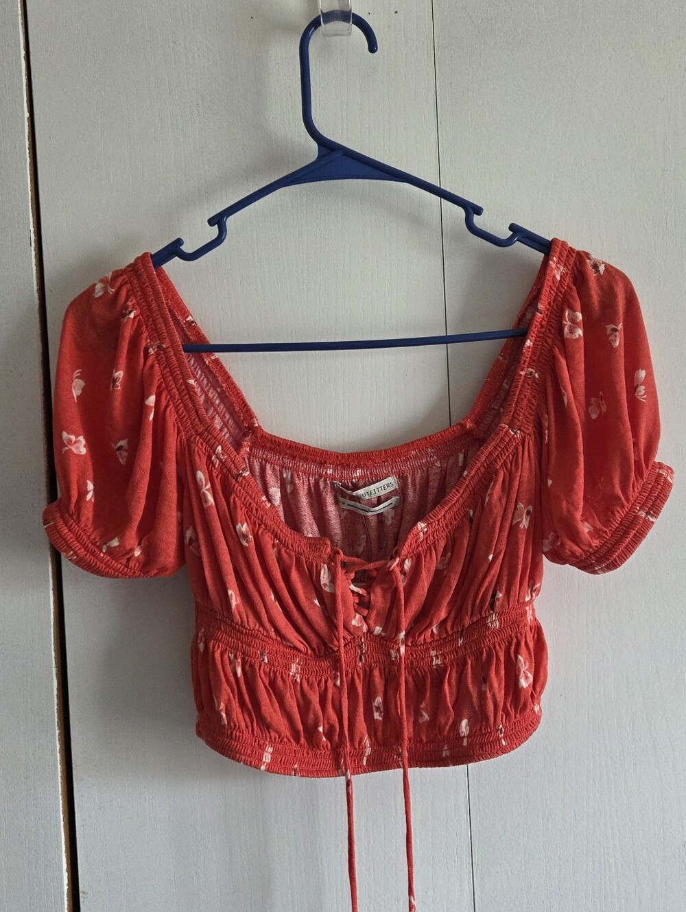 Urban Outfitters Red Smocked Peasant Crop Top